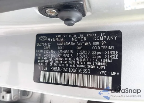 2013 Hyundai Tucson Limited from USA, damaged, VIN KM8JUCAC1DU665390